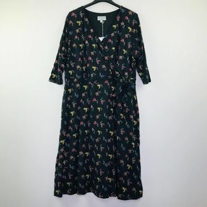Ryllace Women's 3X Dress Black Floral Belted Midi Wrap Top Half Sleeve NWT